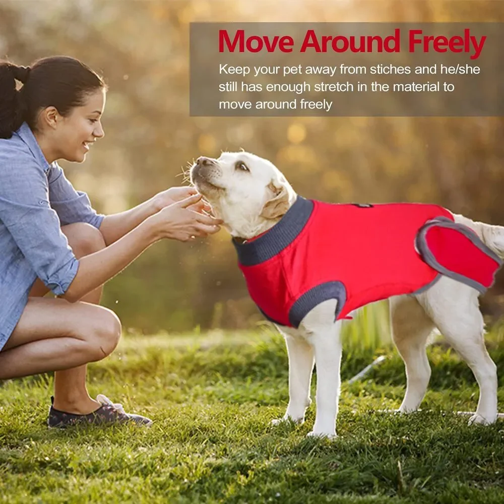 Red L Dog Recovery Suit - After Surgery Cone Alternative for Female & Male Dogs
